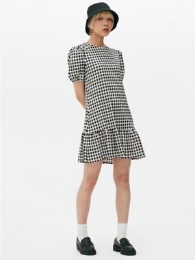 Primark Black and White Gingham Puff-Sleeve Mini Dress